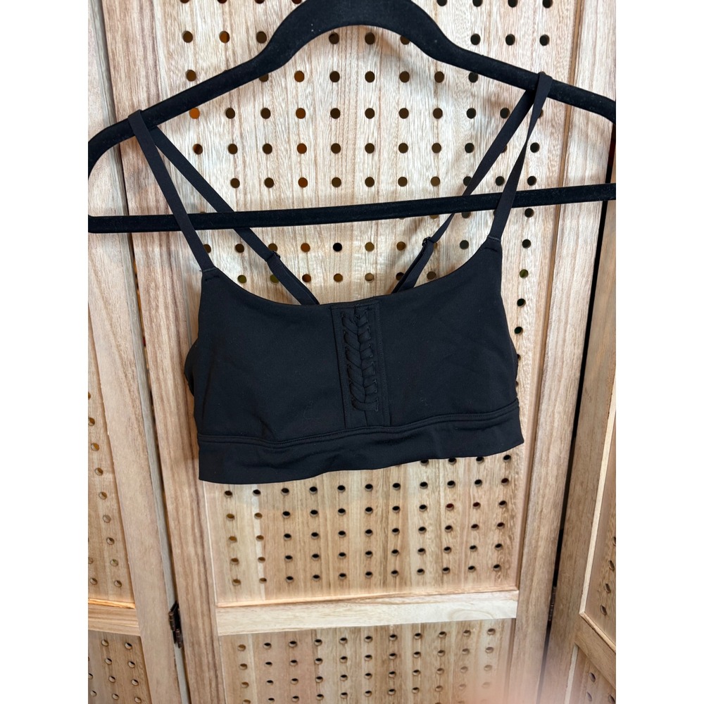 OFFLINE by Aerie Real Me Stretch Sports Bra Black Braided Lace Up Support Small